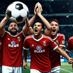 **

A dynamic sports marketing presentation. Focus on storytelling, showcasing a winning soccer team celebrating, overlaid with digital marketing icons and data analytics graphs. Emphasis on fan engagement and emotional connection.

**