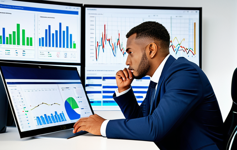 A professional male sports management consultant, wearing a modest business suit, fully clothed, professional dress. He is seated at a sleek, minimalist desk in a high-tech modern office, intently engaged with multiple large computer screens. The screens display complex sports analytics dashboards, team performance metrics, fan engagement data visualizations, and subtle AI-powered prediction models. The scene conveys innovation and strategic planning. Perfect anatomy, correct proportions, natural pose, well-formed hands, proper finger count, natural body proportions, safe for work, appropriate content, professional, high-quality, ultra-detailed.