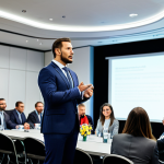 **Image Prompt:** A professional sports manager in a modest business suit, giving an inspiring speech at a sports conference. Background: a modern conference hall with attendees listening attentively. Fully clothed, appropriate attire, safe for work, perfect anatomy, natural proportions, professional photography, high quality, family-friendly.