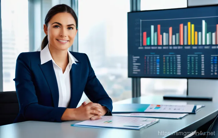 스포츠경영관리사 연봉 협상 성공 스토리 - A confident, well-dressed female sports management professional in her early 30s is presenting her d...