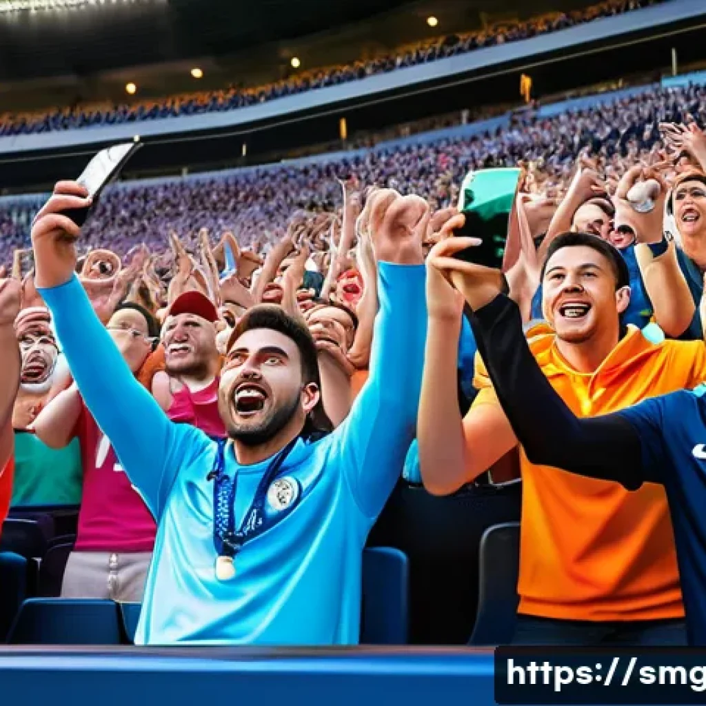 스포츠경영관리사와 팬 경험 관리 - A vibrant sports stadium scene during a live game, showcasing enthusiastic fans actively engaging wi...