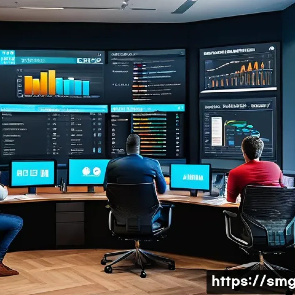 스포츠경영관리사와 팀 성과 평가 - A dynamic sports management office scene showing a diverse team of sports management professionals c...