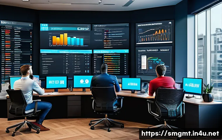 스포츠경영관리사와 팀 성과 평가 - A dynamic sports management office scene showing a diverse team of sports management professionals c...