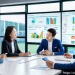 Home 23 스포츠경영관리사와 스포츠 코칭 철학 - A dynamic sports business meeting scene inside a modern stadium office, featuring diverse profession...