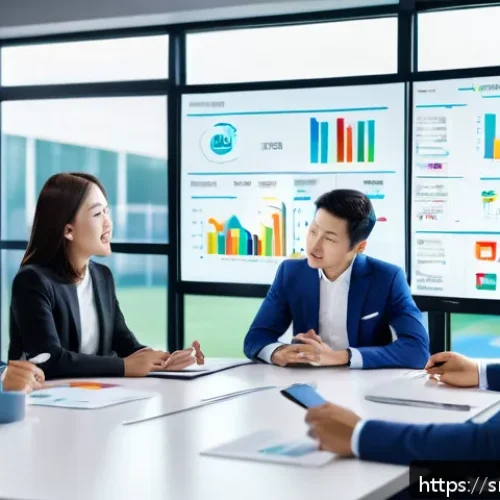 Home 17 스포츠경영관리사와 스포츠 코칭 철학 - A dynamic sports business meeting scene inside a modern stadium office, featuring diverse profession...