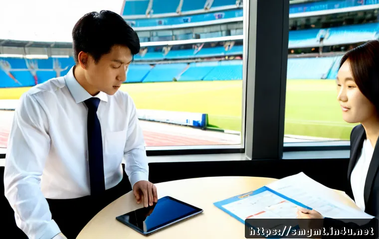 스포츠경영관리사와 최신 취업 트렌드 - Photorealistic modern sports management career scene, confident young professional in smart business...