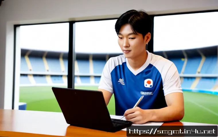 Home 17 스포츠경영관리사 자격증 이력서 작성 팁 - Photorealistic career preparation scene, a confident young sports management professional seated at ...